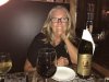 The Birthday girl at our steak dinner....see the 1 liter Australian Wolf Blass Shiraz!!