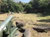 Big cannons scattered about from the bomb destruction
