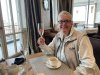 Kathy starting her day with a glass of champagne at breakfast  at Cape Grace Hotel:)))