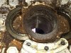 Duralon teflon bearing in shaft hole....note the grooves...the cut is from Steve cutting the bearing out