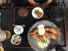 Kathy had the panko breaded prawns. It was also delicious! Along with our main dish came pickled veges, Miso Soup, Tofu salad, a congee of some sort, and of course, rice.....