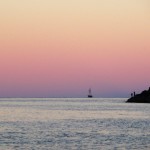 Sunset at Mackerel Bay with a beautiful ship coming in